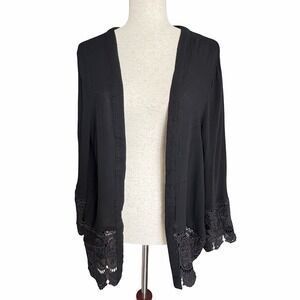 I Joah Open Front Lace Cardigan Sz Large Shrug Duster Loose Kimono Crochet Black